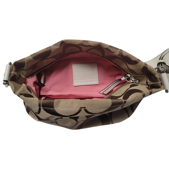 Coach Signature F15068 Canvas Hobo Shoulder Bag Beige & Brown - Picture 4 of 16